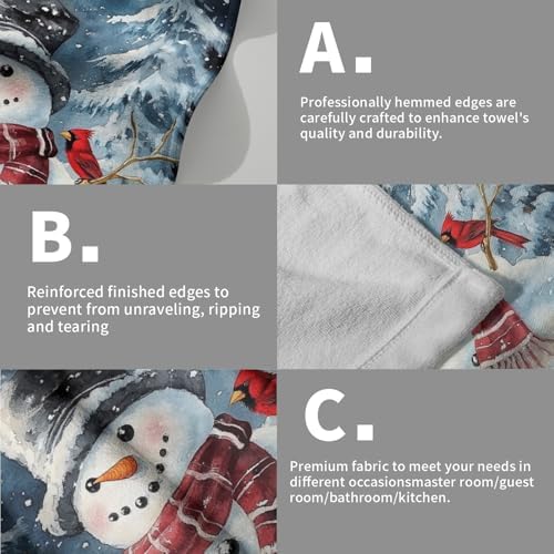 Winter Snowman Hand Bath Towel 2 Packs 28x14 inch Xmas Snow Snowflake Red Bird - Image 5