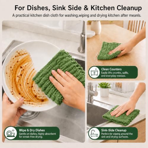 kimteny Microfiber Dish Cloths for Washing Dishes 24 Pack, Dark Green - Image 6