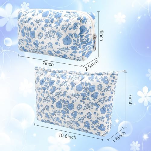 2Pcs Small Makeup Bag Quilted Cosmetic Bag Flower Pencil Case Travel Makeup Bag - Image 5
