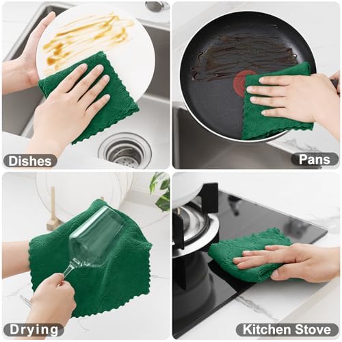 Homaxy 12 Pack Super Soft & Absorbent Dish Cloths, Dark Green - Image 4