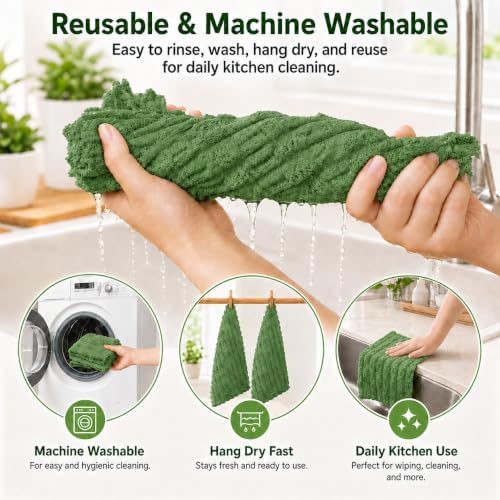 kimteny Microfiber Dish Cloths for Washing Dishes 24 Pack, Dark Green - Image 5