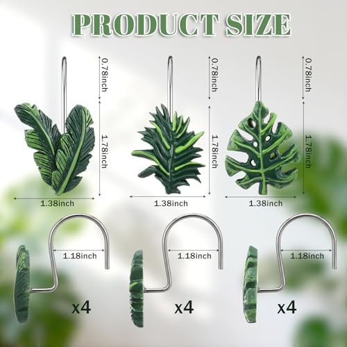 Amyhill 12 Pcs Tropical Leaf Decorative Shower Curtain Hooks Cute Green - Image 2