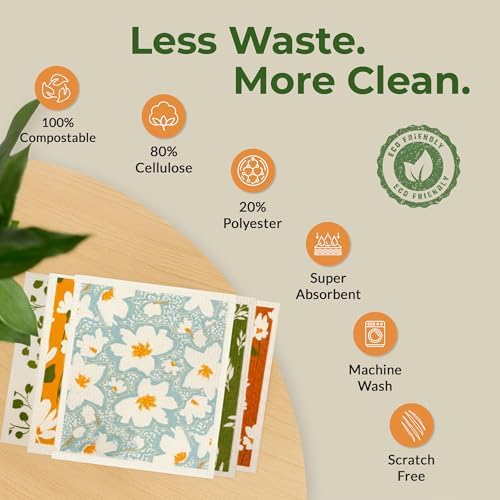 Swedish Dishcloths, Super Absorbent Multi-Surface Cleaning Cloths, 80% Cellulose - Image 5