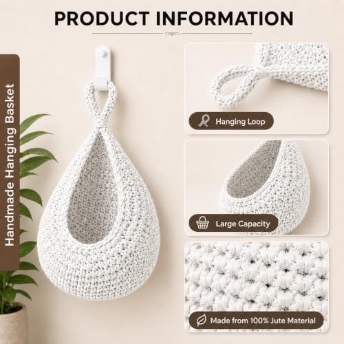 Hanging Fruit Baskets for Kitchen, 3 Pack Handwoven Wall Baskets - Image 6