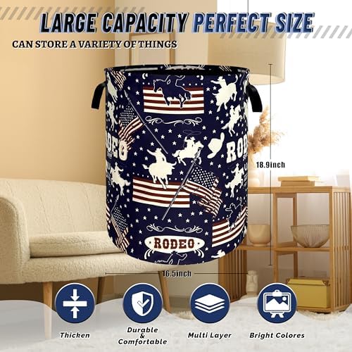 Western Cowboy Laundry Basket Oxford Cloth Foldable Hamper 18.9x16.5 Inch - Image 3