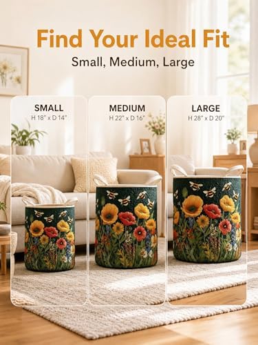 Quilted Laundry Basket with Handles, Boho Floral Quilted Storage Hamper - Image 5