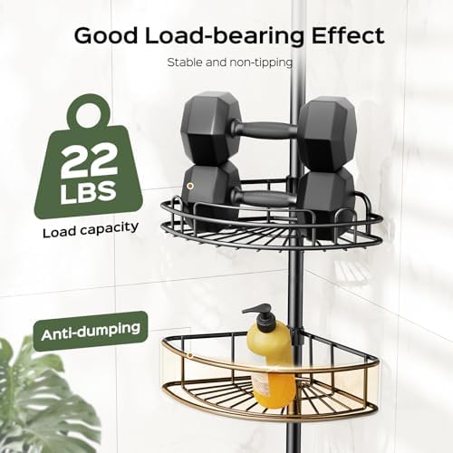HAMITOR Corner Shower Shelves, 4-Tier AdjustableTension Caddy - Image 6