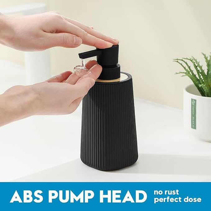 YAUKPH Small Soap Dispenser for Bathroom and Kitchen Bamboo Decor Black | - Image 4