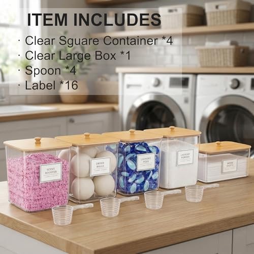 FUSHITON Laundry Pods Storage Container, 4+1 Set Clear Storage Bins - Image 3