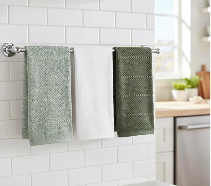 Sage White Dark Green Kitchen Dish Towels, 100% Cotton - Image 7