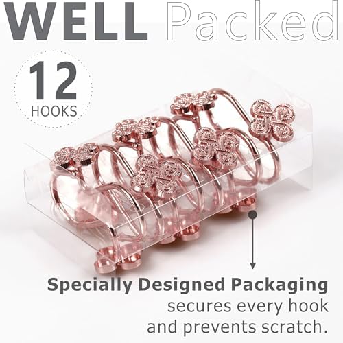 Rose Gold Shower Curtain Hooks: Rust Proof Metal Curtain Rings - Image 6