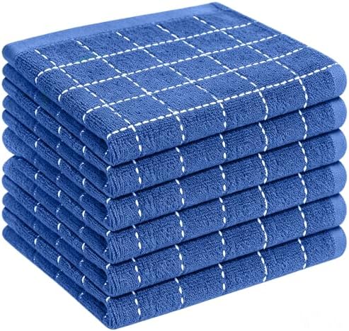 QUILTINA Kitchen Towels 6 Pack, 12 x 12 Inches, 100% Cotton Checkered Designed by Quiltina