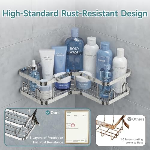 Veken Corner Shower Caddy 3-Pack, Advanced Rustproof Design&Stable Storage - Image 3