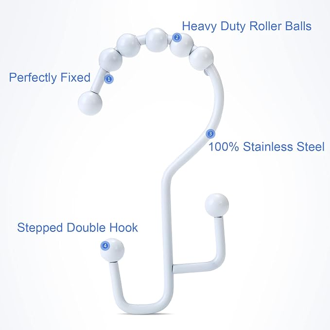 Shower Curtain Rings, SUTINE Double Shower Curtain Hooks, Rust-Resistant Metal - Image 2