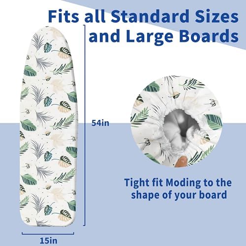 Ironing Board Cover and Pad, Thick Scorch Resistant Padding Green Leaves Print - Image 4