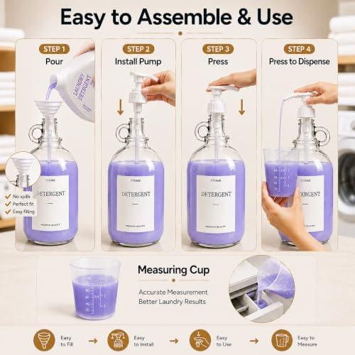 2 Pack Glass Laundry Detergent Dispensers, 64 oz Half Gallon Bottles - Image 5