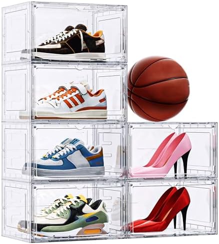 6 Pack Hard Plastic Clear Shoe Storage Organizer Boxes by Unknown
