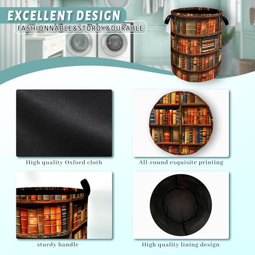 Wooden Bookshelf Laundry Basket Oxford Cloth Foldable Hamper 18.9x16.5inch - Image 4