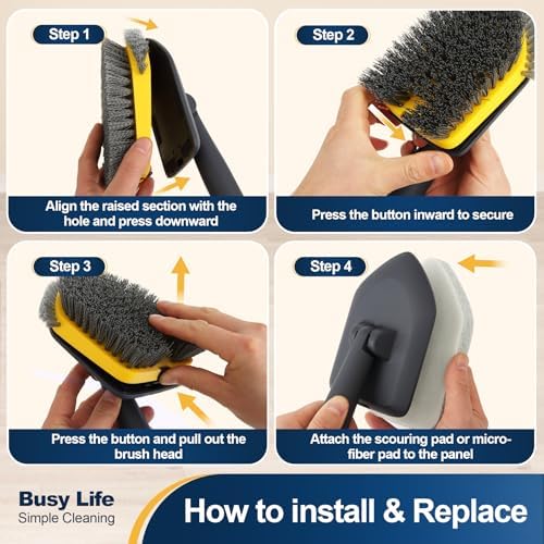 Yocada Tub Tile Scrubber Brush 2 in 1 Cleaning Brush 58.2" Telescopic Pole - Image 3