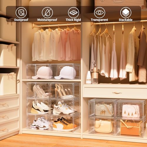 8 Pack Rigid Plastic Clear Stackable Shoe Storage Organizer Boxes - Image 2