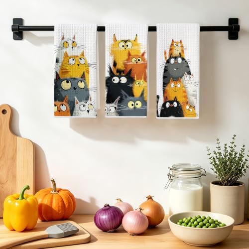 3 Pcs Cute Cat Kitchen Towels, Funny Cats Gifts Absorbent Hand Towels-05 - Image 4