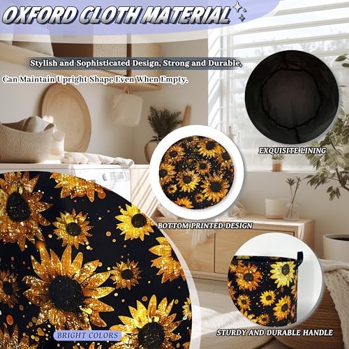 Sunflowers Laundry Basket Oxford Cloth Foldable Hamper 18.9x16.5 Inch - Image 6