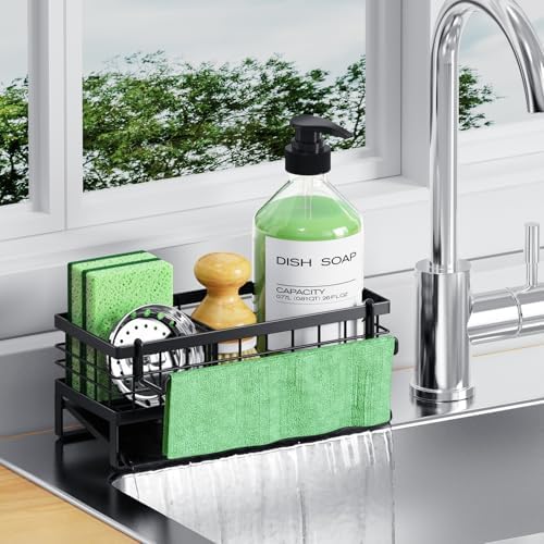 Self-Draining Kitchen Sink Caddy, Rustproof Non-Slip Metal Sponge Holder by DYFVRENKITCHENLIFE