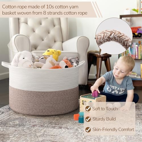 INDRESSME Large Woven Rope Blanket Basket Living Room Brown - Image 3