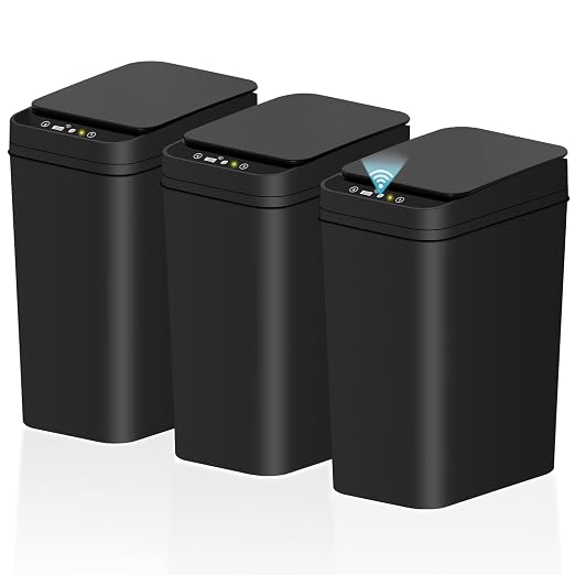Bathroom Small Trash Can with Lid, Automatic Garbage Can, 2.6 Gallon | 3 Pack by SecureSpacesCleanerPlaces