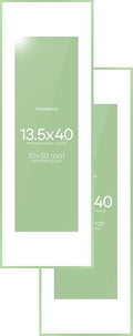 Homeforia 13.5x40 Picture Frame Sage Green, High End Metal 13.5x40 Panoramic Poster Frame with Mat 10x30 Photo, 13.5 x 40 Frame Matted to 10 x 30 Art, 40x13.5 Frame, Tempered Glass, Wall Kit, Set of 2