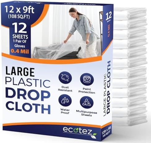 12 Pack 12 x 9 ft Extra Large Plastic Drop Cloth by Ecotez