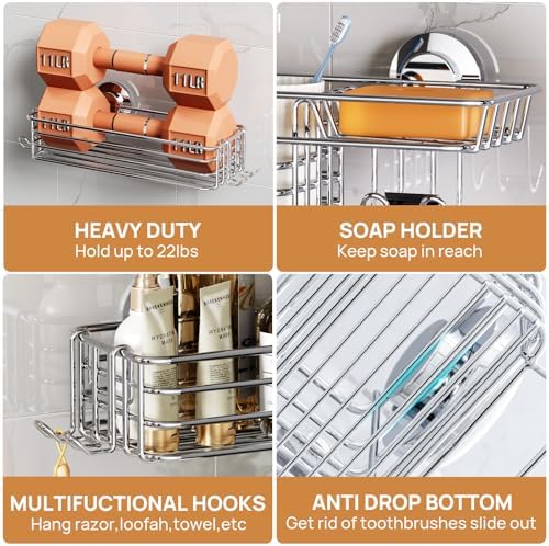 LEVERLOC Shower Caddy Suction Cup, 3 Pack Bathroom Organizer - Image 4