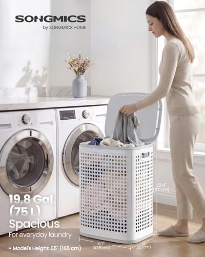 SONGMICS Laundry Hamper with Lid, 75 L Ventilated Basket, Cutout Handles - Image 2