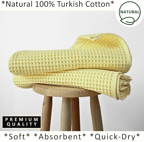 PÜSKÜL Natural 100% Turkish Cotton Waffle Bath Towels Set of 2, Extra-Large - Image 5