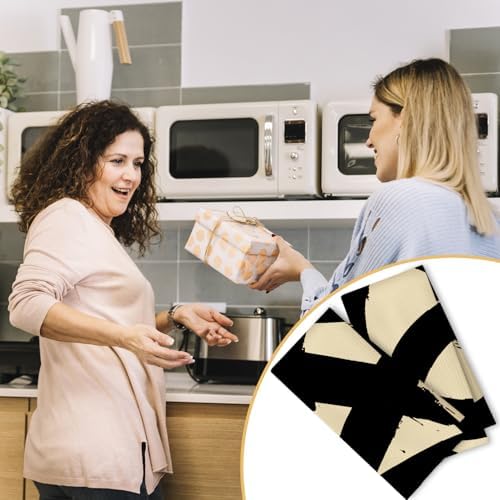 Beige and Black Abstract Kitchen Towels, Mid Century Modern Neutral Hand Towels - Image 5