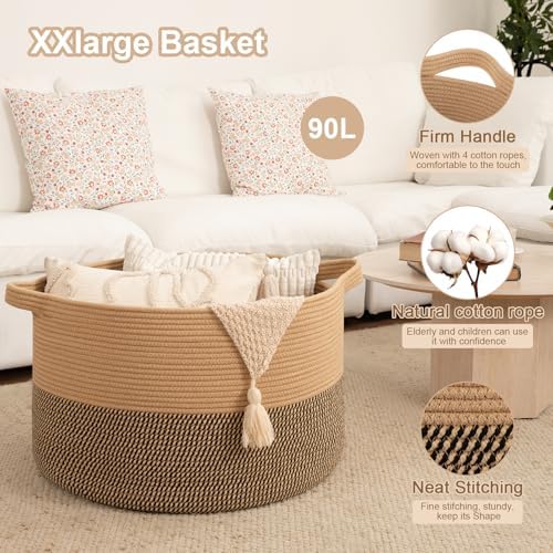 OIAHOMY 90L XXXLarge Blanket Basket Living Room Laundry Basket Jute&Black - Image 4