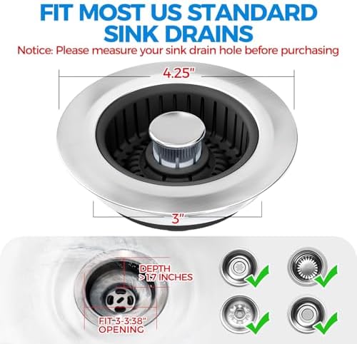 zaa 3 in 1 Kitchen Sink Drain Strainer Stopper Removable Basket Pop-Up - Image 6