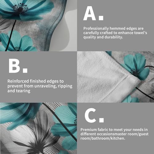Teal Gray Floral Decorative Hand Towels - Image 5