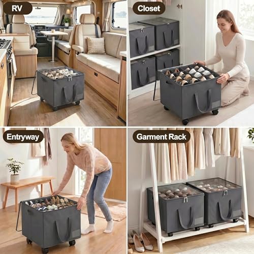 2 Pack Large Shoe Organizer for Closet, 32 Pairs Shoe Storage Box Grey - Image 6