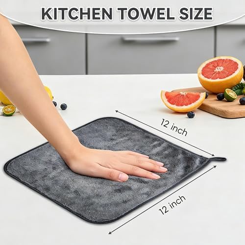 Microfiber Cleaning Cloths, 6 Pack Gray Kitchen Towels - Image 3