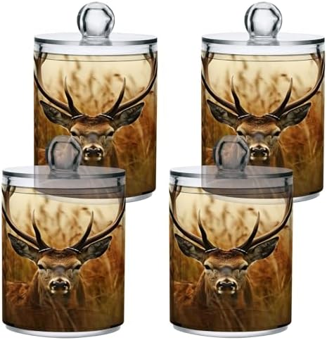 4 Pack Apothecary Jars Bathroom Antler Deer Qtip Holder Dispenser Clear Plastic - Image 2