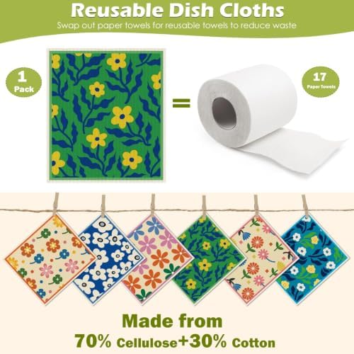 6 Pcs Swedish Paper Cloths for Kitchen, Reusable Paper Towels Washable - Image 3