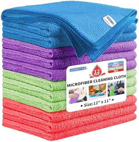 Microfiber Cleaning Cloth, 12 Pack Cleaning Rags, Reusable Microfiber Towels by HOMERHYME
