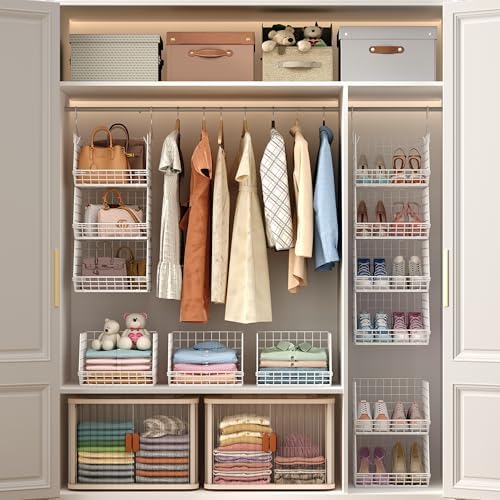 4 Tier Closet Hanging Organizer Foldable Dorm Closet Organizer White - Image 4