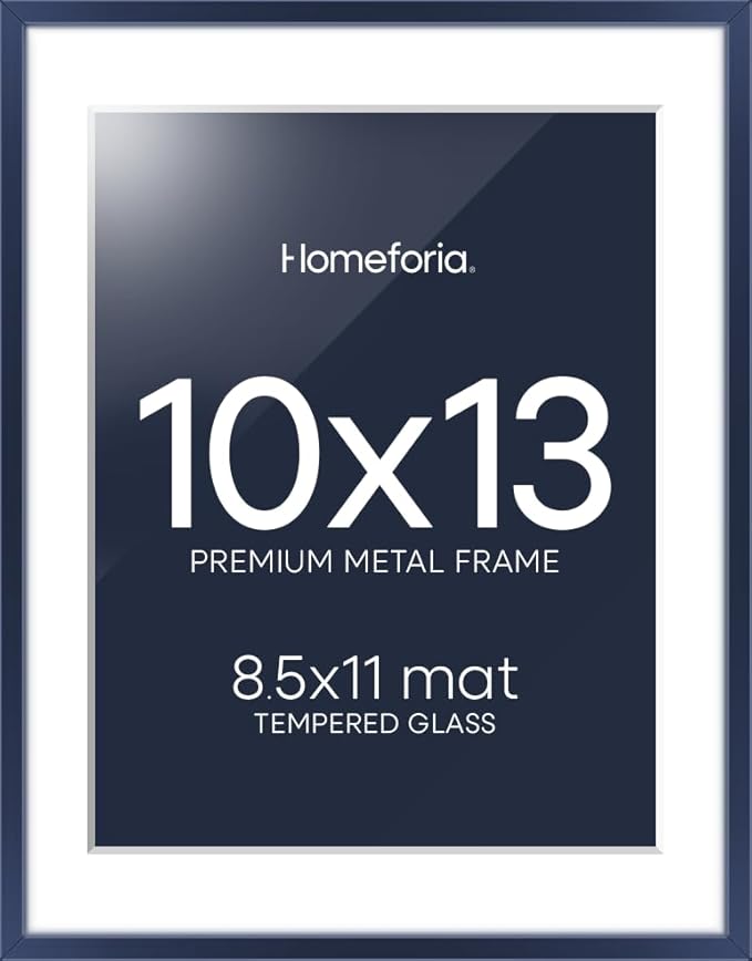 Homeforia 10x13 Picture Frame Navy Blue, High End Metal 10x13 Wall Hanging Frame with Mat 8.5x11, 10 x 13 Poster Frames Matted to 8.5 x 11 inch Photo, 10by13 Frames, Tempered Glass, Wall Kit, Set of 1