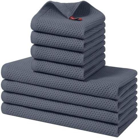 Homaxy 8 Pack 100% Cotton Kitchen Towels and Dishcloths Set, Dark Grey by Homaxy