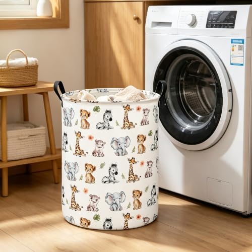 Round Jungle Wildlife Laundry Hamper, Cotton Canvas Storage Bin - Image 6