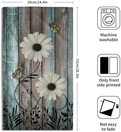 Rustic Barn White Daisy Hand Towels Flower Butterfly Teal Turquoise Brown - Image 2