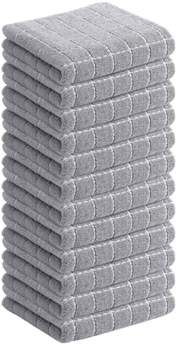 Homaxy 100% Cotton Terry Kitchen Dish Cloths, 12 Pack, Light Grey by Homaxy