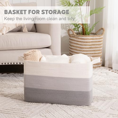 OIAHOMY Extra Large Blanket Basket, 95L Cotton Rope Woven Laundry Basket - Image 3